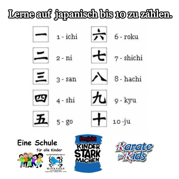 Japanische Zahlen von 1 bis 10 zählen lernen bei Black Eagle Karate in Göllheim